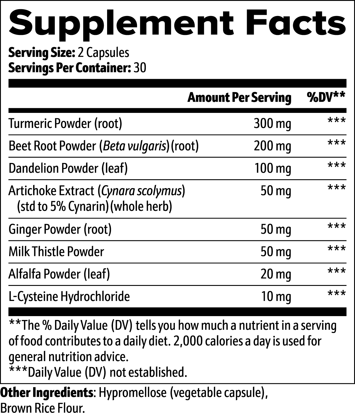 Liver Support Supplement Facts